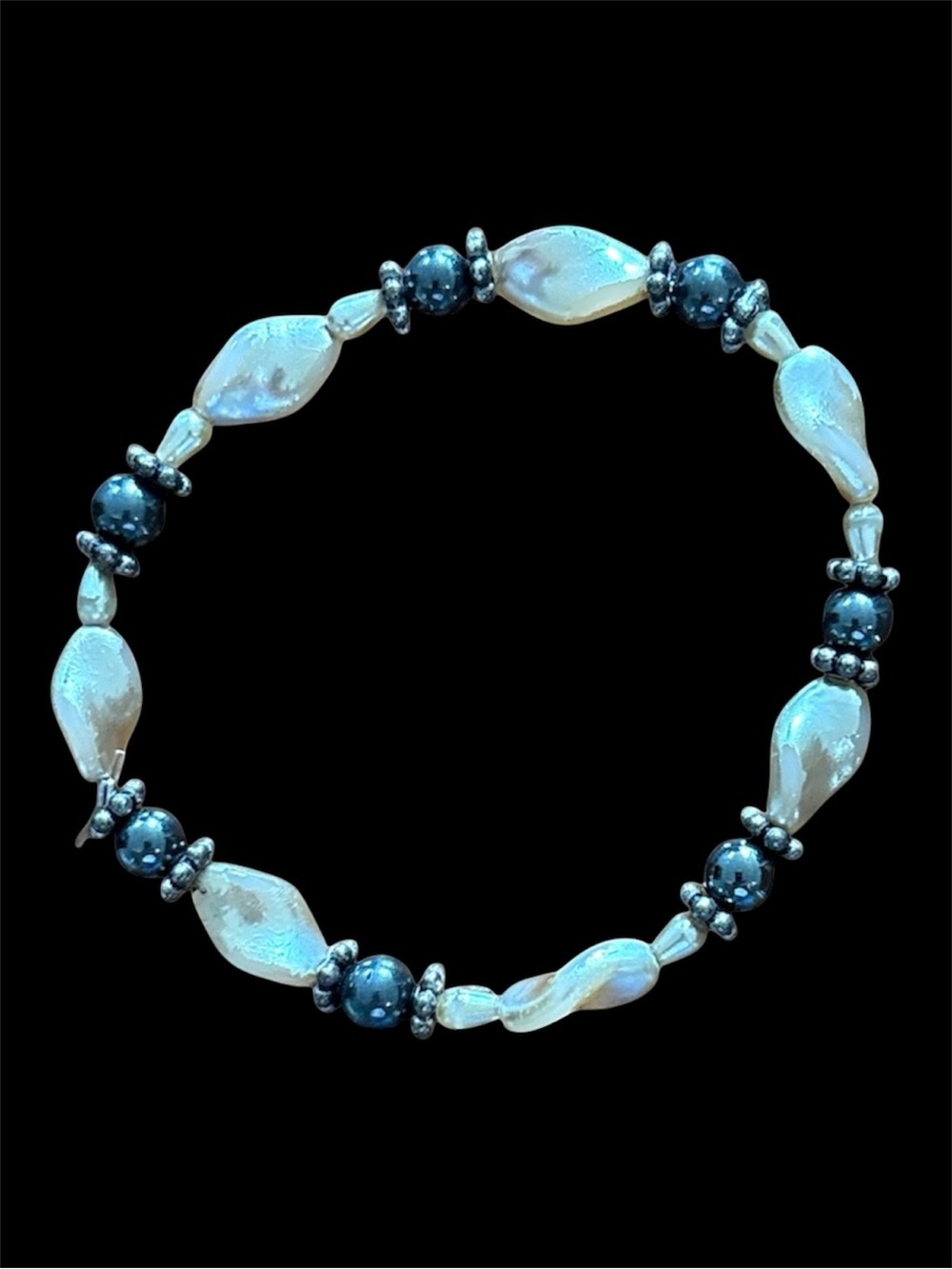 One‑of‑a‑Kind Pearl‑Style & Hematite Stretch Bracelet – Custom Design
